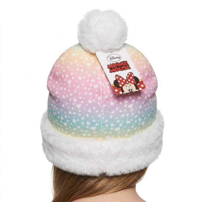Czapka dla dziewczynki Disney Myszka Minnie zimowa z białym futerkiem