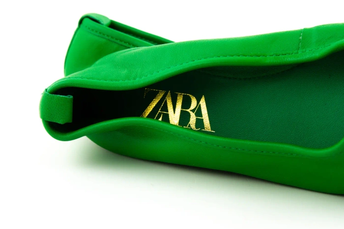 Buty damskie ZARA baleriny skórzane zielone