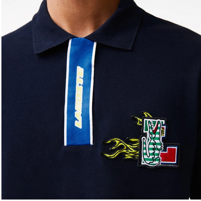 Koszulka polo męska Lacoste z kontrastowym zapieciem granatowa r. M