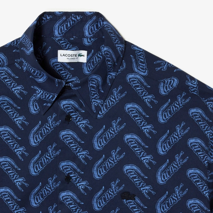 Koszula męska Lacoste z krótkim rękawem wzorzysta granatowa r. XL/XXL