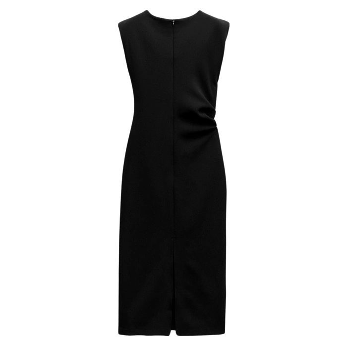 Sukienka damska Zara midi czarna elegancka z marszczeniem