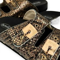 Klapki damskie Scholl 2 Straps Wrapped złote skórzane wsuwane r. 37