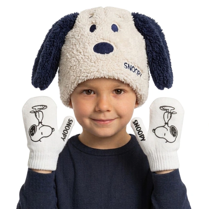 Komplet czapka rękawiczki Peanuts Snoopy zimowy piesek granatowy