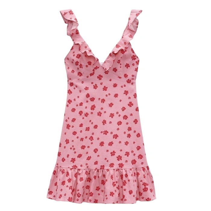 Sukienka damska Zara Floral Print mini letnia lniana w kwiaty