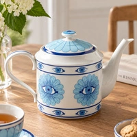 Imbryk dzbanek do herbaty Jonathan Adler Druggist porcelanowy biało-niebieski