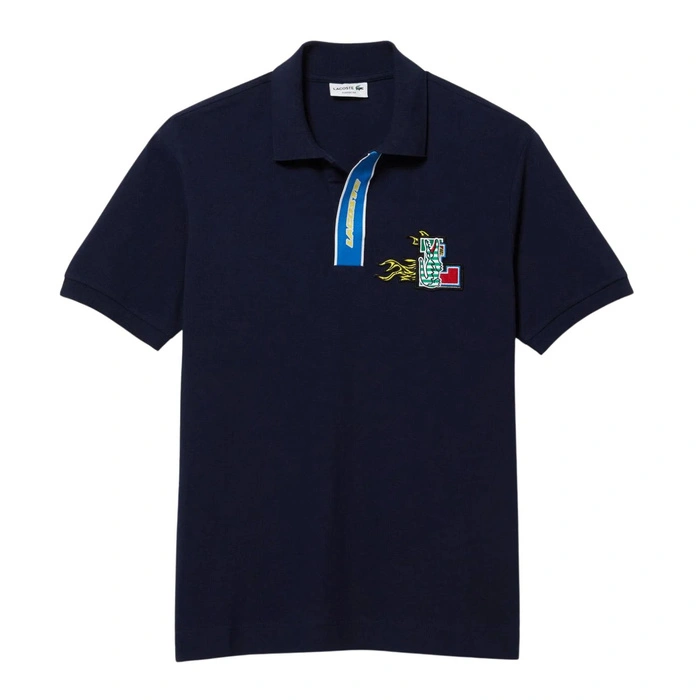 Koszulka polo męska Lacoste z kontrastowym zapieciem granatowa r. S