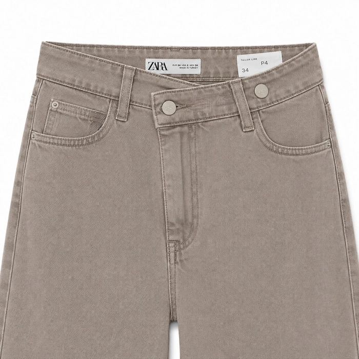 Spodnie damskie Zara Crossover jeansy szerokie beżowe r. 34