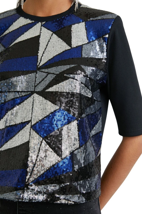 Bluzka damska Desigual Mirror z cekinami wycięte blecy r. L