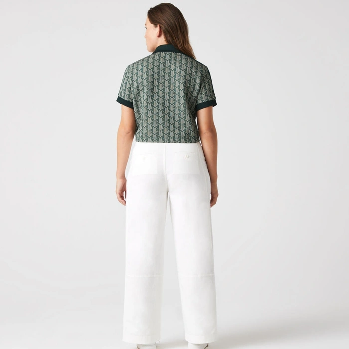 Koszulka damska Lacoste Contrast Collar Monogram crop top zielona r. XS