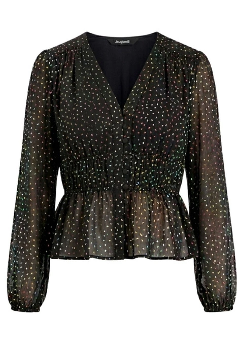 Bluzka damska Desigual Adela czarna w kolorwe kropki r. M