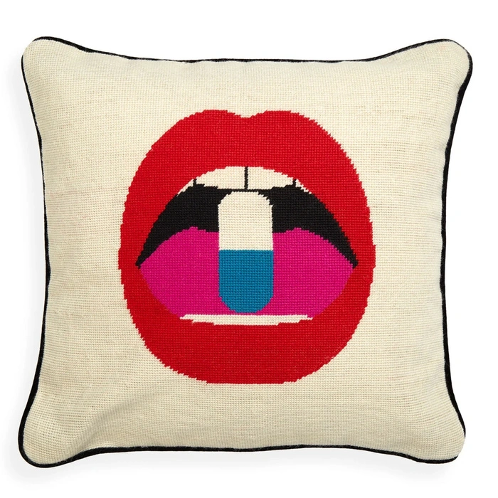 Poduszka dekoracyjna Jonathan Adler Lips Full z haftem 45x45 cm