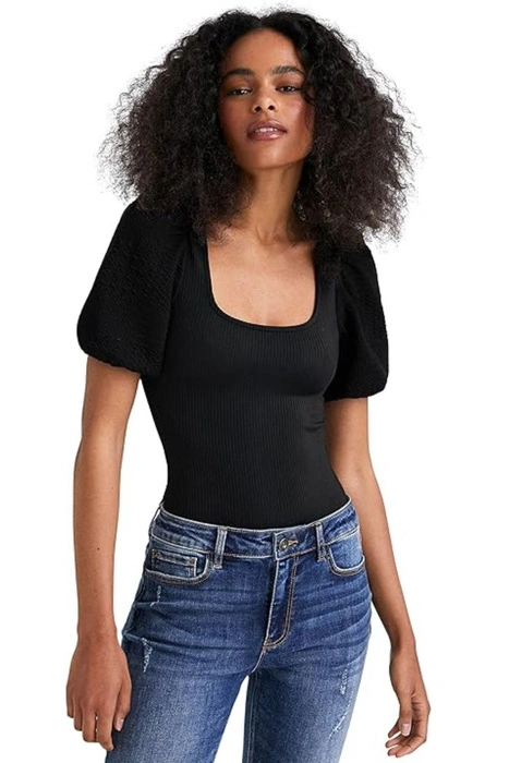 Body damski Desigual Yass eleganckie czarne gofrowane