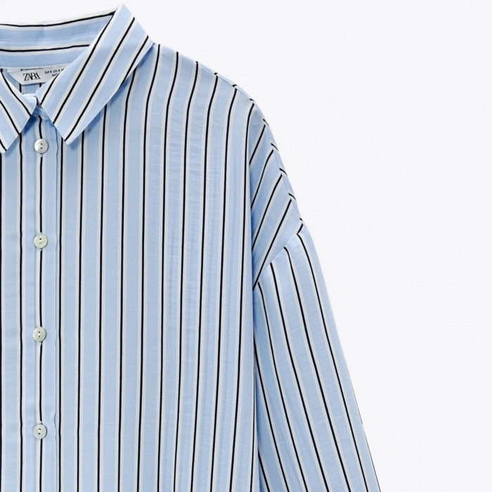 Sukienka damska Zara midi koszulowa oversize niebieska