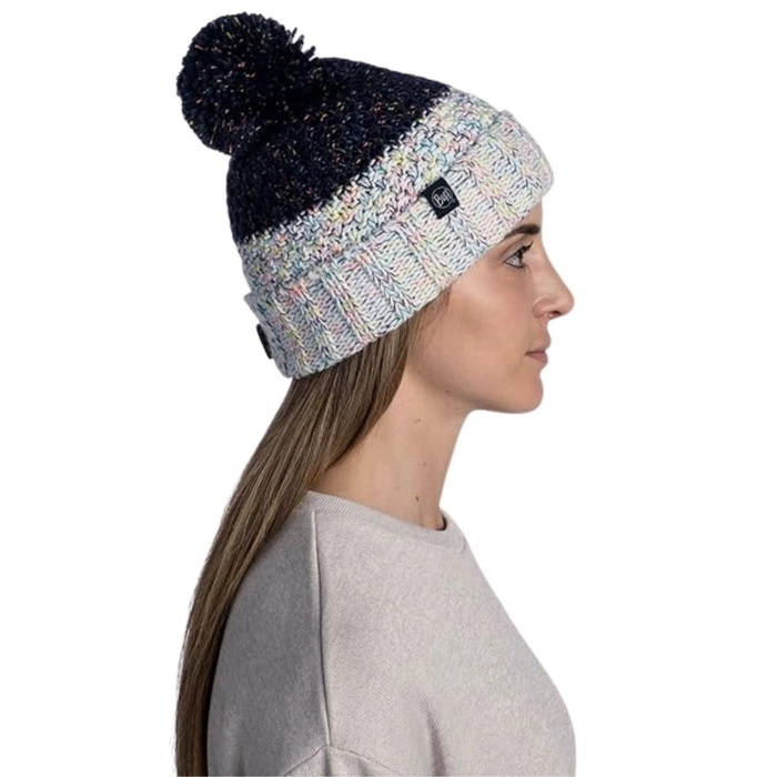 Czapka damska Buff Janna Knitted&Polar beanie zimowa z pomponem granatowa