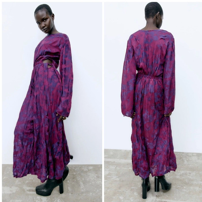 Sukienka damska Zara Wrinkled Jacquard plisowana w kwiaty