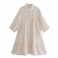 Sukienka damska Zara mini oversize koszulowa kremowa