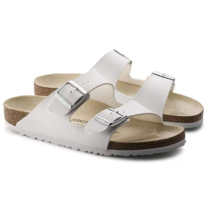 Klapki męskie Birkenstock Arizona skórzane Birko-flor regular białe r. 47
