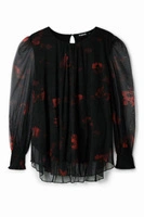 Bluzka damska Desigual Aleli siateczka czarna w kwiaty r. XS