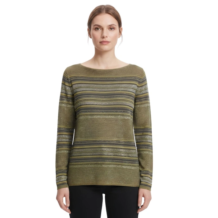 Sweter damski Sarah Pacini zielony w paski len