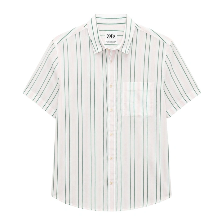 Koszula męska Zara krótki rękaw relaxed fit w paski biała r. M