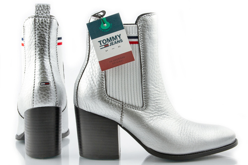 Buty Tommy Jeans Sock Shiny botki metaliczne 